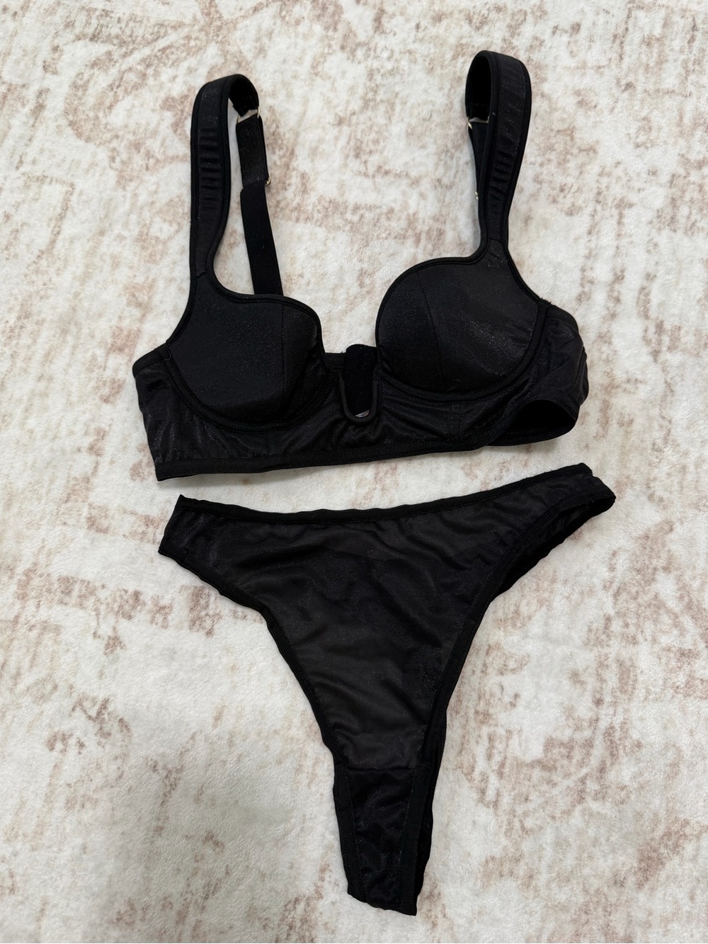 Bluebella Black Sheer Mesh Underwire Bra & Thong Lingerie Set 32B / XXS